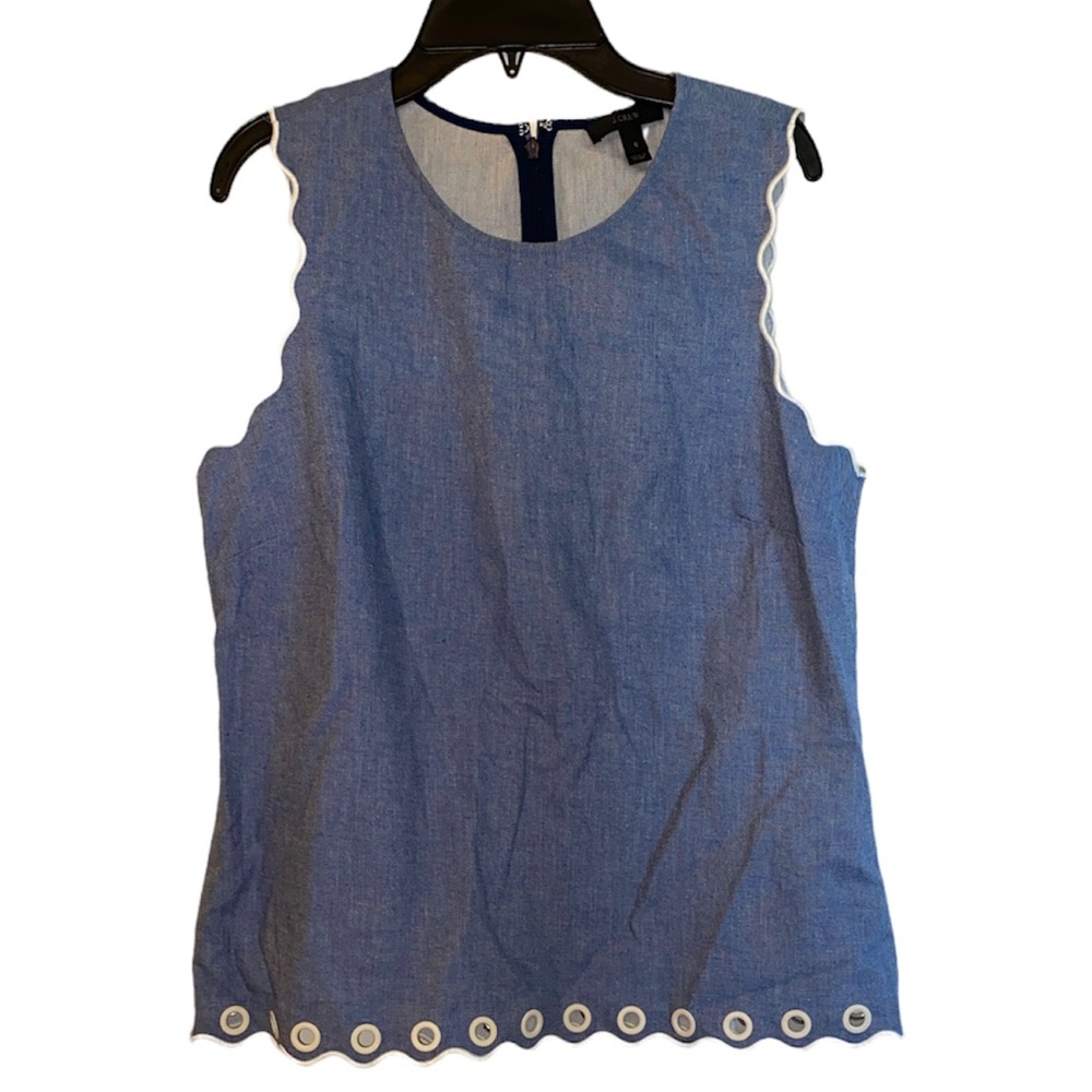 J Crew Womens Chambray Scalloped with Grommets Sleeveless Cotton Top (Size: 6)